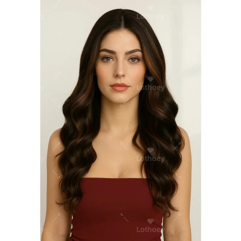 100% Remy Human Hair Warm Caramel Brown Blonde Highlight 1x4 Size V Part Wigs with Clips Afro Black Women U Part W