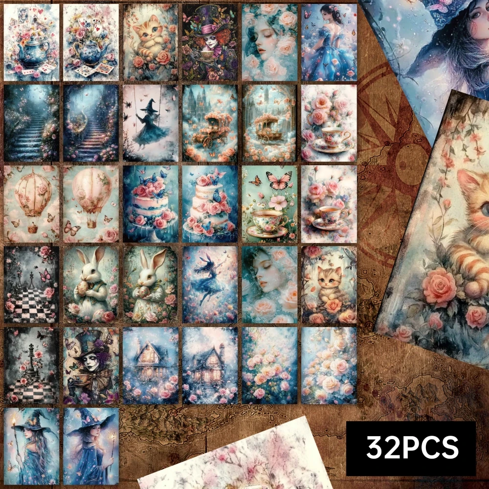 32 Stück, Retro- und geheimnisvolle Postkarten, schön und elegant, Rosen, Clowns, Mädchen, Postkarten, Festivalkarten