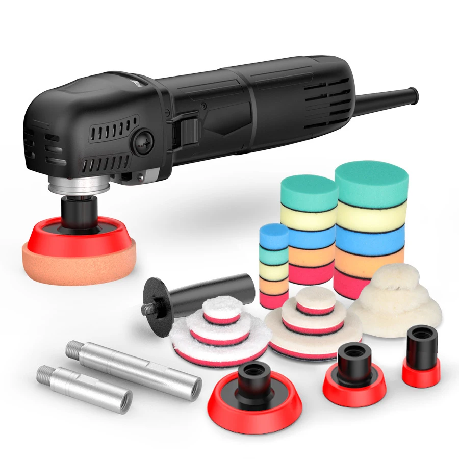 Mini-Poliermaschine Rotationspolierer für Autopflege Super-Poliergerät Kommt mit einem Set aus 27 Polierpads in verschiedenen Größen plus M14-Gewinde-Verlängerungsstangen in 75mm, 100mm und 140mm