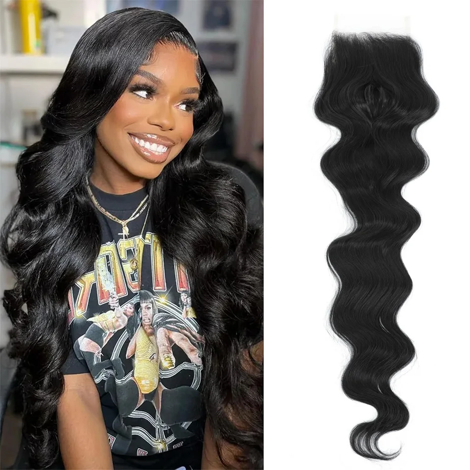 

4x4 Synthetic Hair Lace Closure 22 Inches Body Wave Lace Front Natural Black Free Part Lace Closure For Women High Temperature