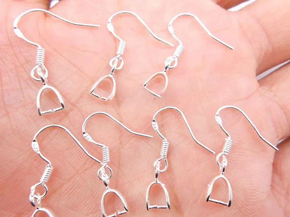 Hurtownia 50 SZTUK 15mm Zwykłe srebro próby 925 Kolczyki w kolorze srebrnym Elementy biżuterii Pinch Bail Miękkie srebro próby 925 Kolczyk Earwire — zdjęcie 2