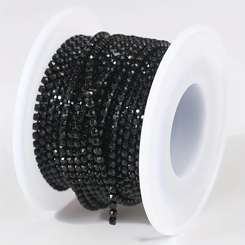 10Yards/roll Jet Black Rhinestones Chain Black Base SS6 SS8 SS12 SS16  Sew-On Glue-On For Clothes Garment Accessories trim Chain