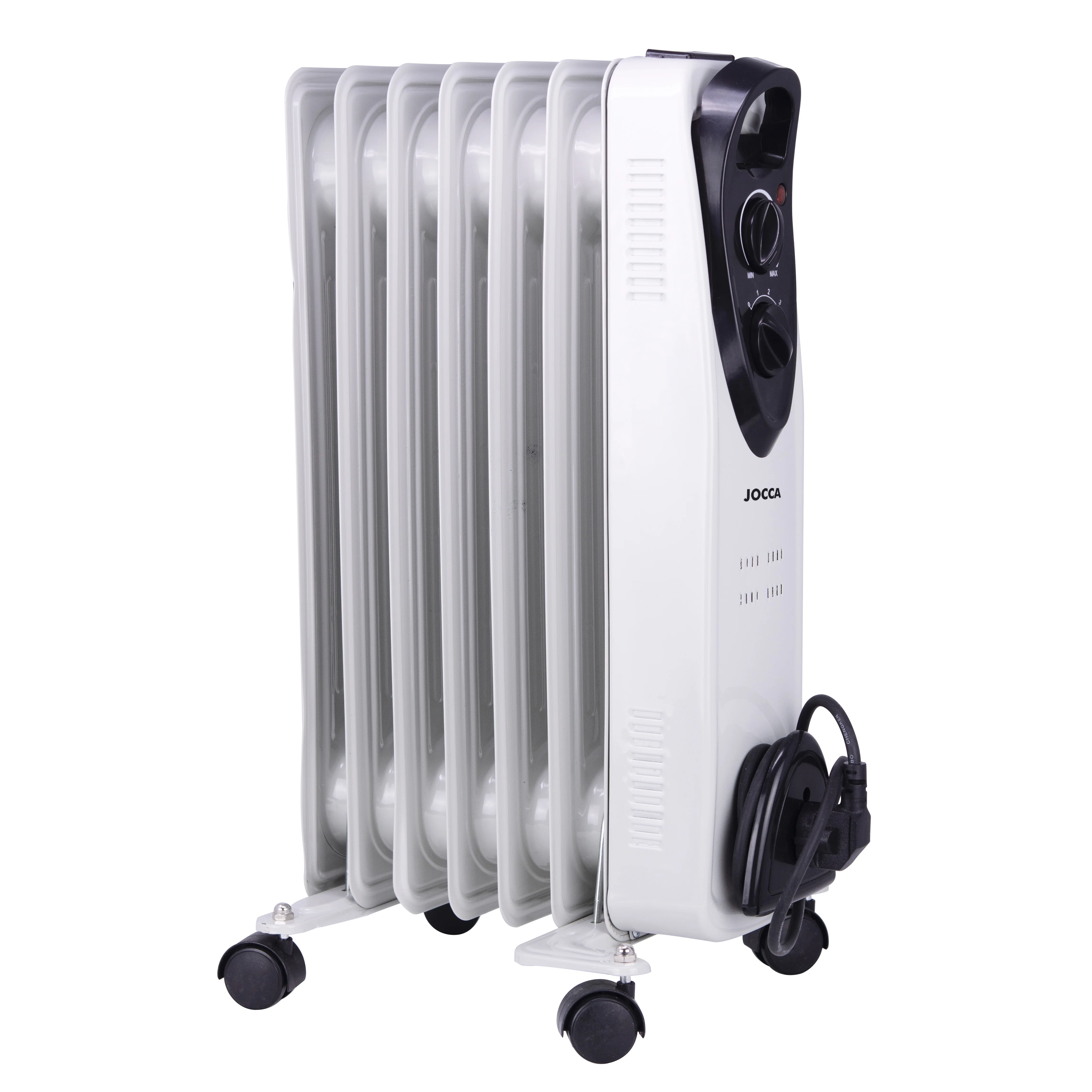 Jocca oil electric radiator:: no installation, quiet, smooth and progressive Homogeneous heat, adjustable thermostat with 3 power levels and overheating protection