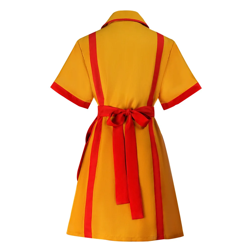 2 Broke Girls Max Cosplay Costume Caroline Waitress Uniform With Apron Yellow Maid Uniform Halloween Party Dress Outfit