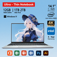 2025 Laptop Windows 11 Intel N4000 180° Folding Slim Laptop Gamer 12GB RAM 512GB 1TB SSD 1920*1080 Office Study Computer PC