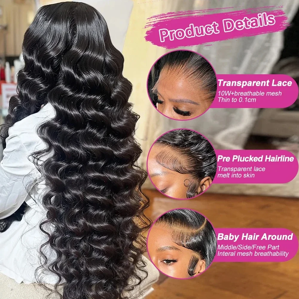 250% Density Loose Curly Deep Wave Lace Frontal Wigs Brazilian Virgin Human Hair Transparent HD 13x4 13x6 Lace Front Wigs image 4