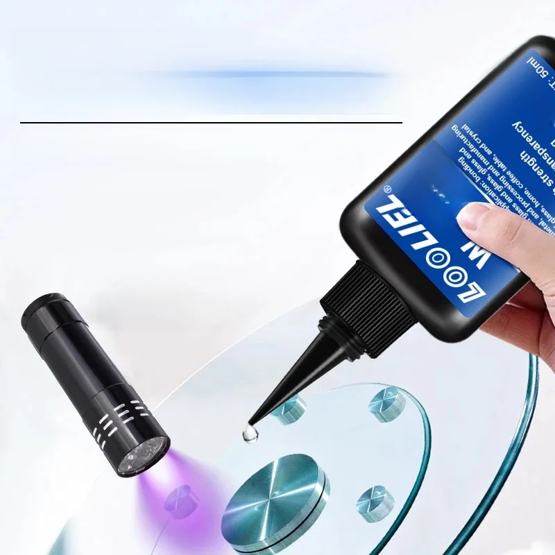 Zeer transparante UV-lijm, waterdicht, UV-verbeterde uitharding, gebruikt voor handwerkproductie, doe-het-zelf-modellen. (met ultraviolette lamp) - afbeelding 2