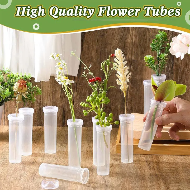 5/20/40Pcs Floral Water Tubes Clear Plastic Flower Vials with Caps for Flower Arrangement Decoration image 6