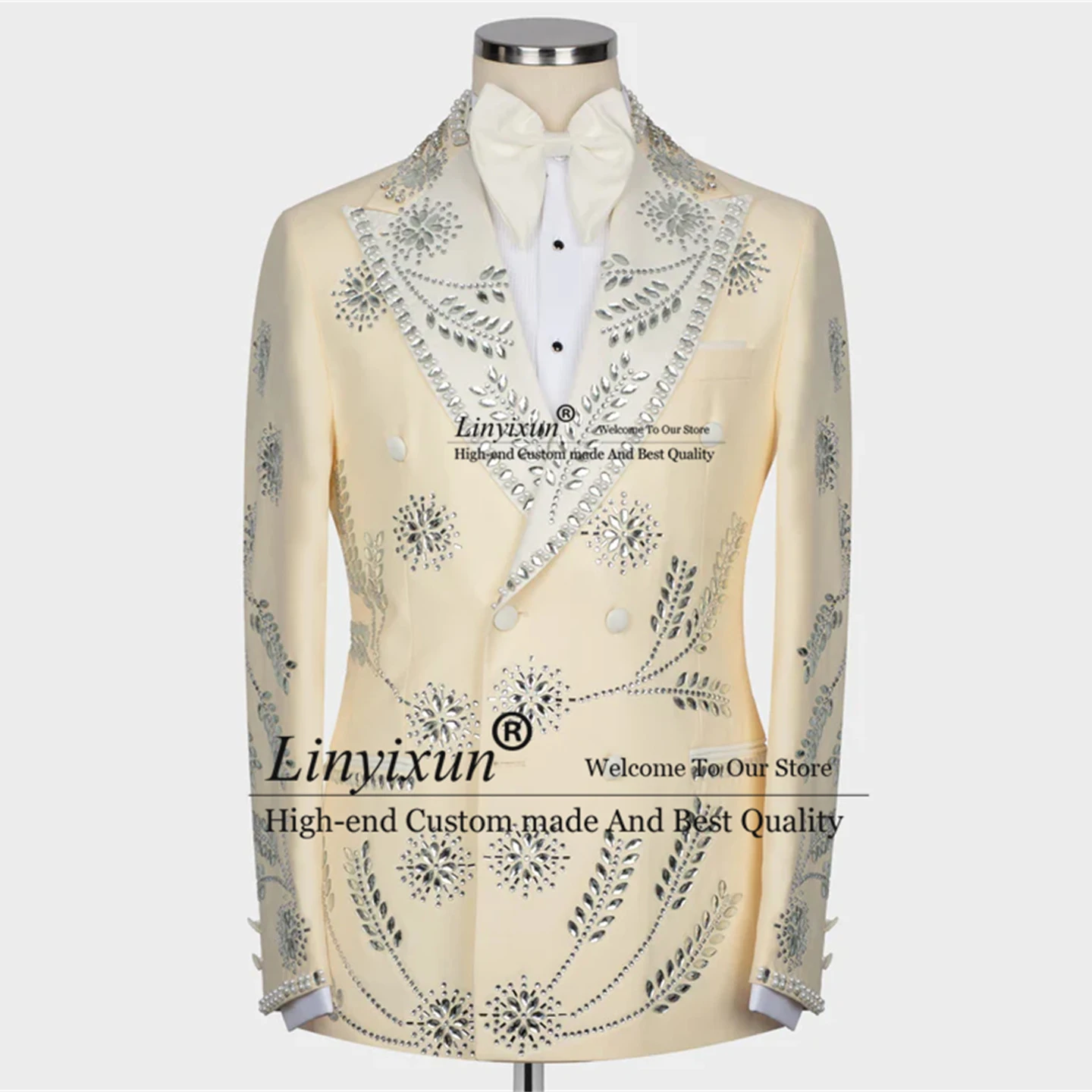 

Sliver GenStone Embroidery Tuxedos Men Suits 2 Pieces Sets Male Prom Blazers Pants Outfit Luxury Beaded Terno Masculino Completo