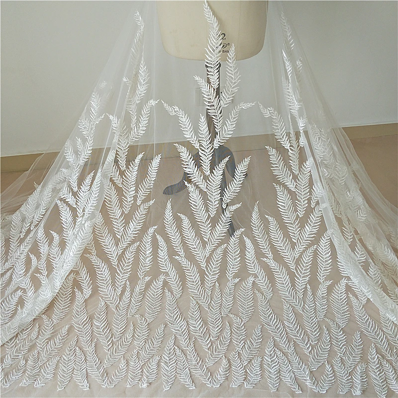 DIY Leaf beading sequins luxury lace embroidery fabric wedding dress veil clothing fabric