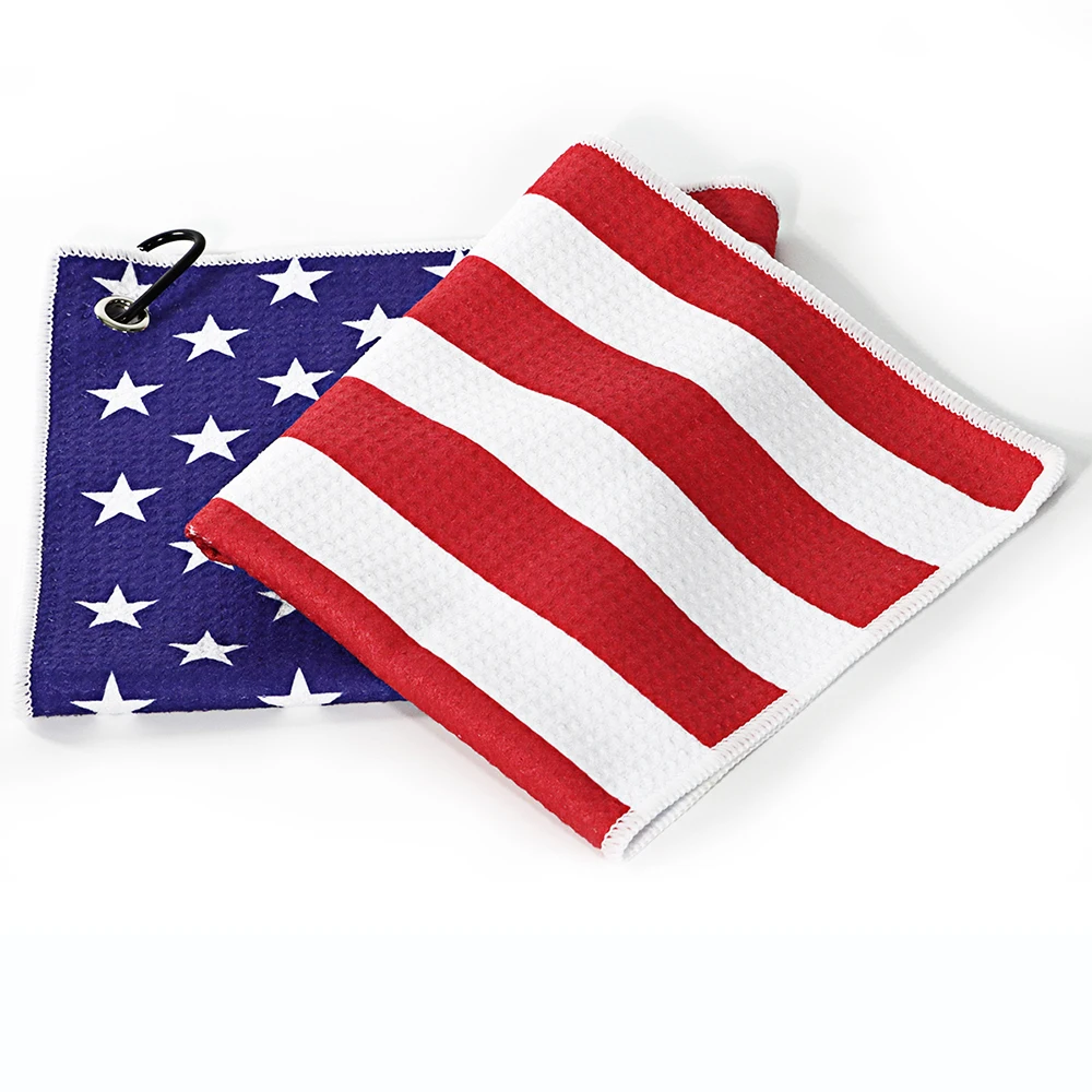 Golf Towel New USA Flag American Flag Beach Towel, Quick Dry Cotton Beach Towel Lightweight 16''x20''Golf Towel Clip With Hook