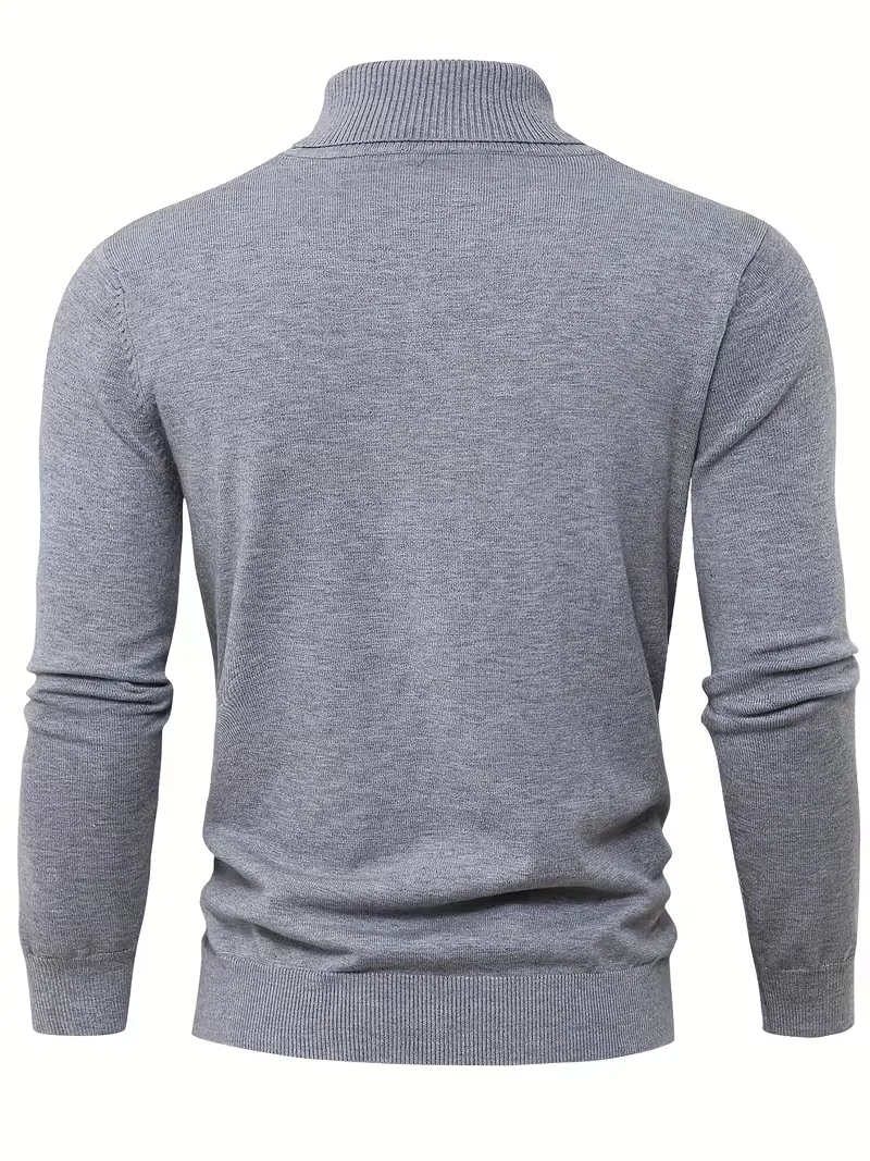 2025 New Men'S Autumn And Winter High-Neck Sweater Base Layer, Solid Color Warm High-Quality Blended Fabric - Easy And Stylish Soft Knitted Pullover, Regular Fit for Business Casual, Perfect As a Holiday Gift
