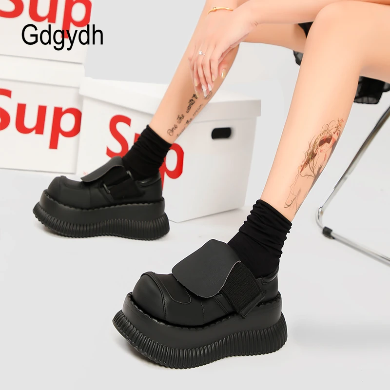 

Gdgydh Women's Platform Loafers Retro Versatile Round Toe Japanese Style High Heels Wedges Pumps Y2K Shoes College School