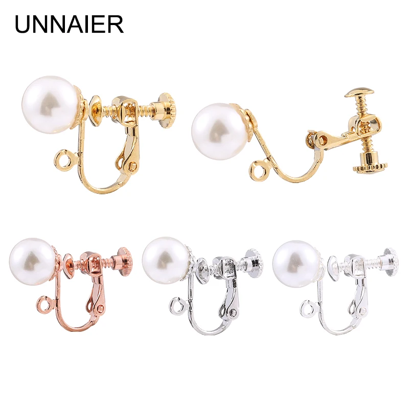 2/10 Pcs,UNNAIER Clip On Earrings For Women，Earring Findings For Diy Jewelry Making Accessories Materials，Copper+Imitation Pearl