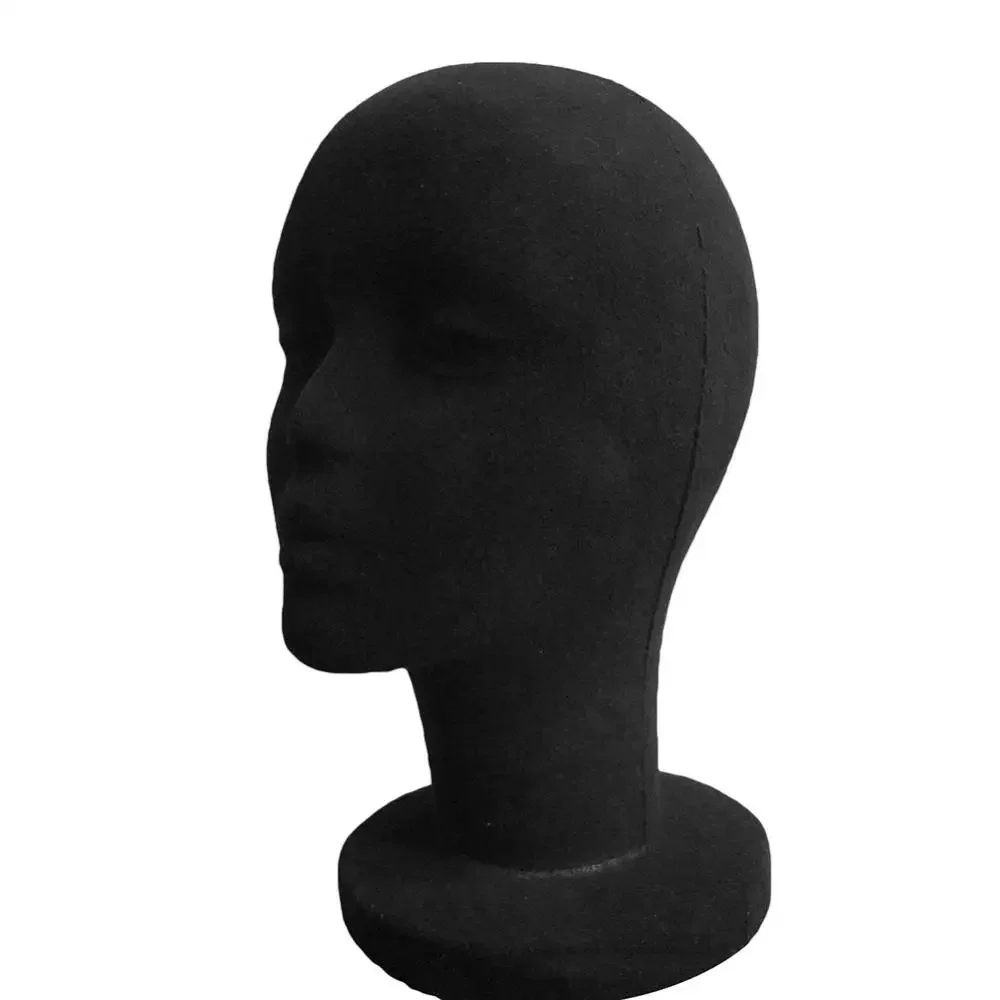 Tête de Mannequin en Mousse Noire pour Femme, Grande Taille, Modèle de Casque, Perruque, Lunettes, Présentoir