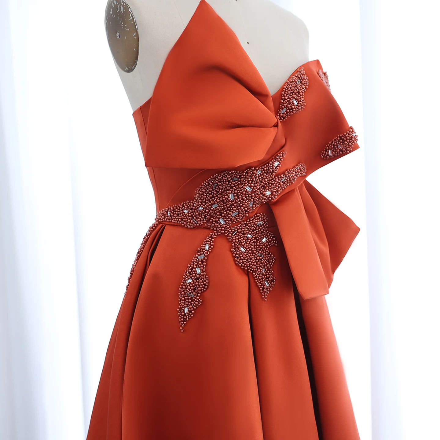 Sharon Said Orange Satin Arabic Evening Dresses Elegant Off Shoulder Short Front Long Back Wedding Party Gowns SS338 Customized
