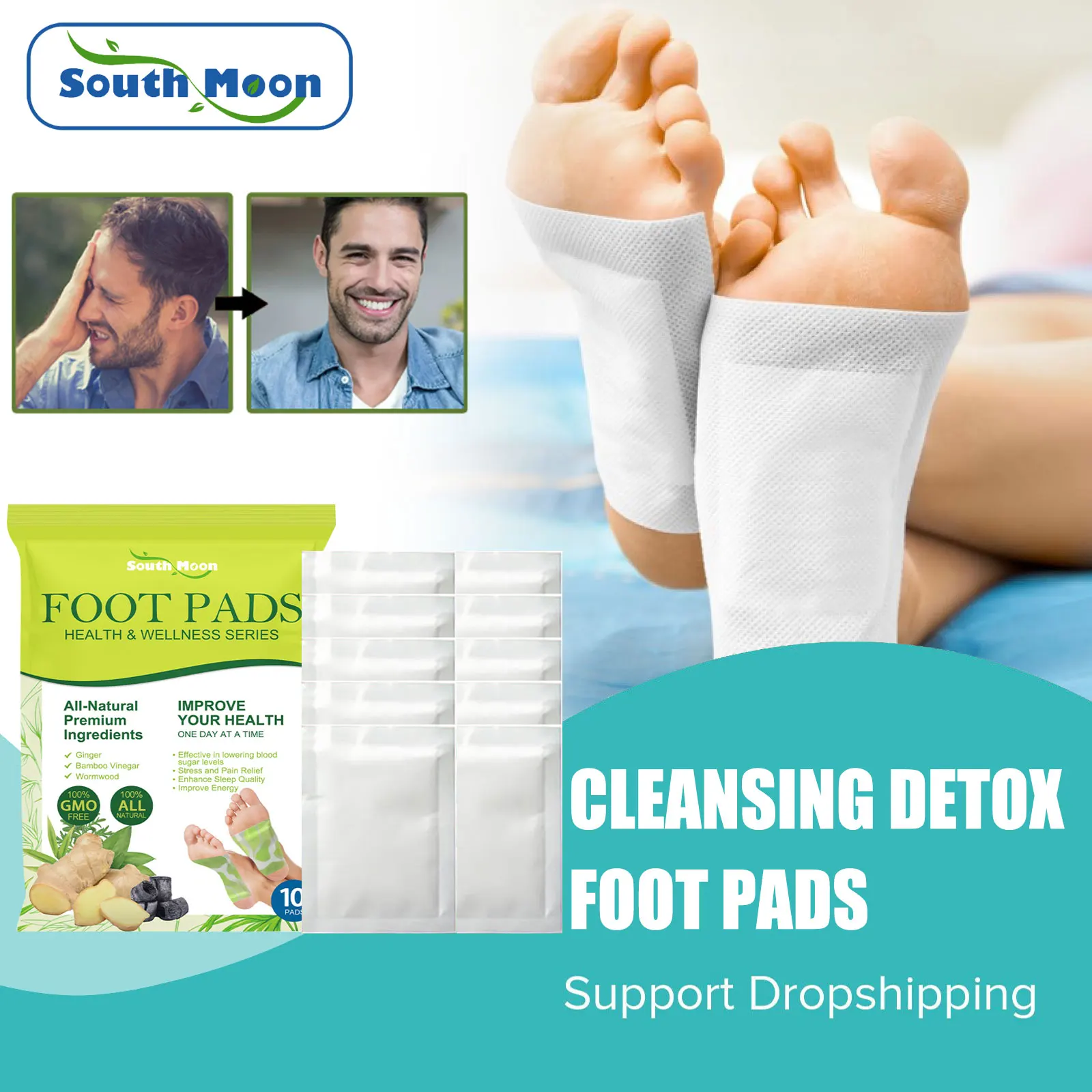 

South Moon Detox Foot Patch Cleaning Toxins Regulate Blood Sugar Relieve Fatigue Help Sleeping Ginger Detoxification Feet Pad