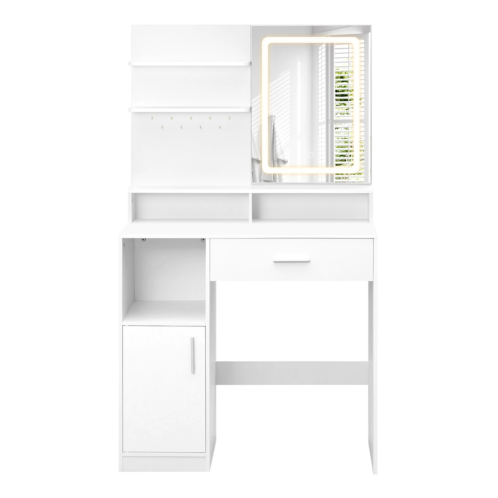 Picture 3: WOLTU Cosmetic Table Dressing Table with Adjustable LED Lights Mirror Vanity Unit with 3 Shelves Storage Cabinet for Bedroom