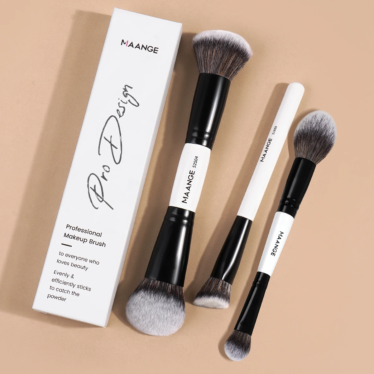 Brochas de Maquillaje MAANGE, Brochas Angulares Sintéticas Kabuki para Base, Contorno y Corrector, 3 Piezas, para Difuminar Productos Cosméticos Líquidos, en Crema y en Polvo