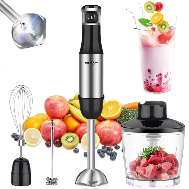 4-in-1 Stabmixer 700W, Edelstahl-Stabmixer mit Einzelklinge, Elektrischer Suppen- und Püree-Mixer für Babynahrung, Smoothie- und Milchshake-Zubereiter, 220V Küchengerät
