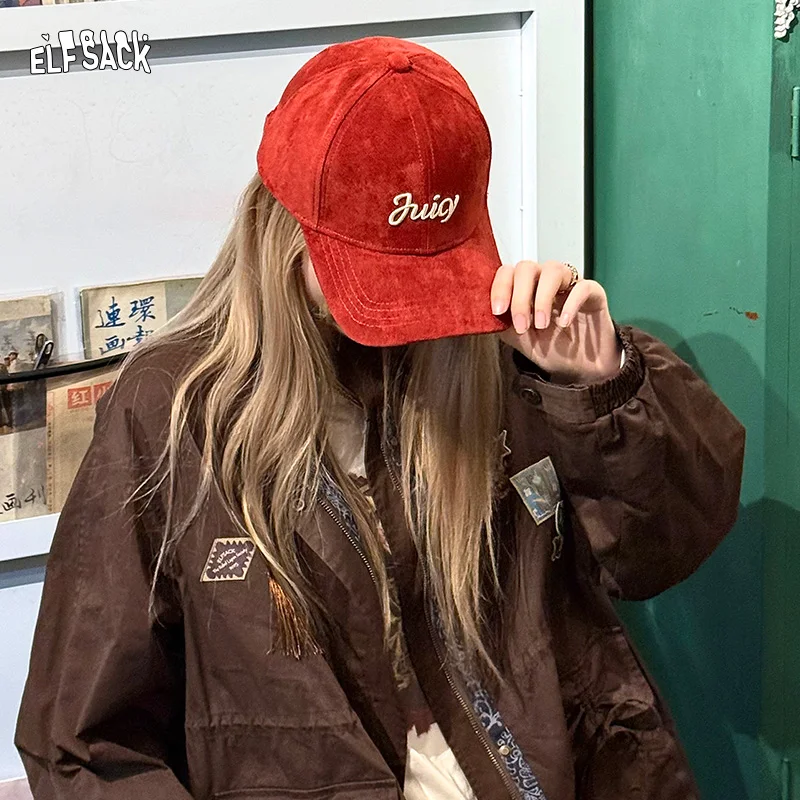

ELFSACK 2025 Autumn New Arrivals Casual Streetwear Suede Embroidery Dad Hat Versatile Baseball Cap
