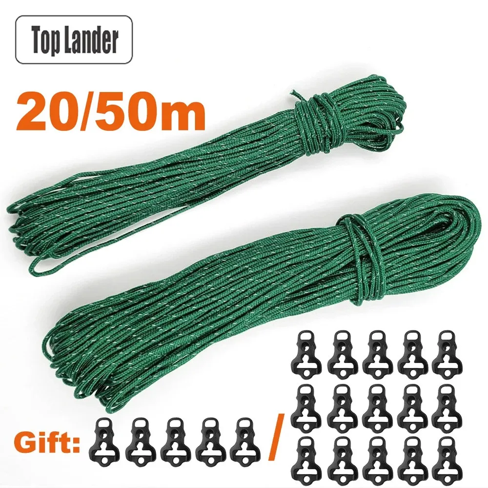 Cuerda reflectante para tienda de campaña, cuerda Guyline multifunción de alta resistencia de 20m, 25m y 50m, accesorio de lona para tienda de campaña, tendedero, Paracord, 2,5mm
