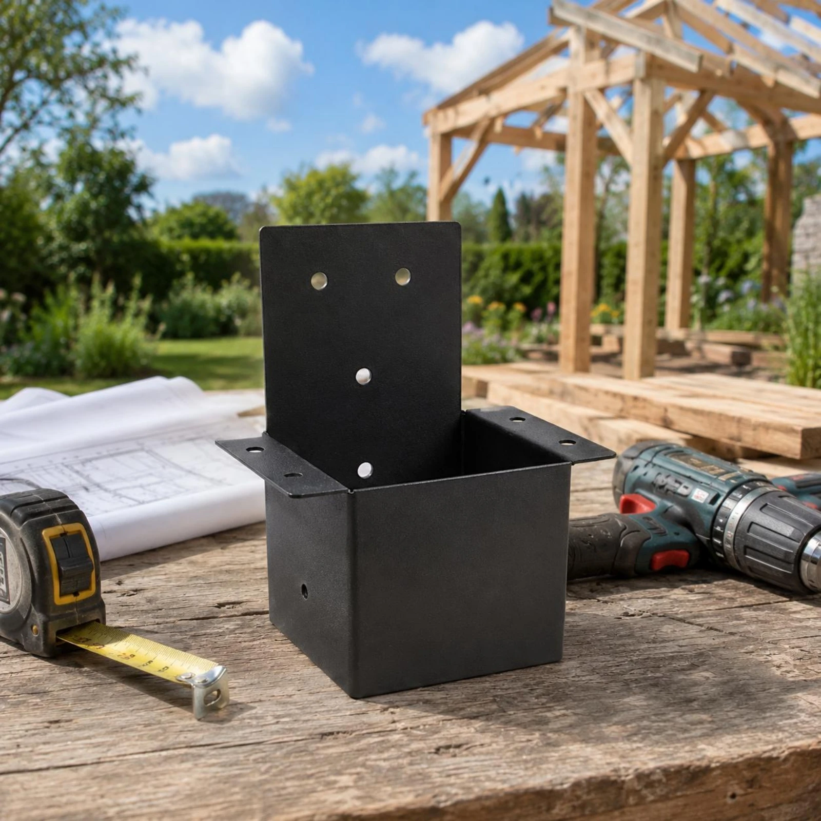 4 Pcs/Set Pergola Post Connector Powder-Coated 4x4 Post Bracket Predrilled Holes 4x4 Lumber Bracket