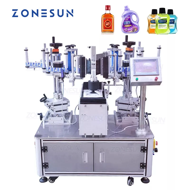 ZONESUN  XL-T806 Semi Automatic Double Sided Sanitizer Soap Laundry Liquid Flat Bottle Roller Labeling Machine