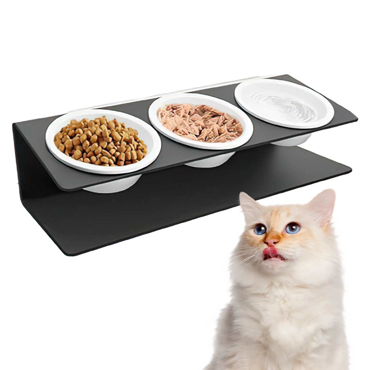 Hochwertiges Katzen- und Hundenapf-Set mit Ständer, Doppel-Futternapf aus Keramik mit stabilem Stahlgestell, rutschfest und leicht zu reinigen, ideal für Futter und Wasser – 43×14,5×11 cm