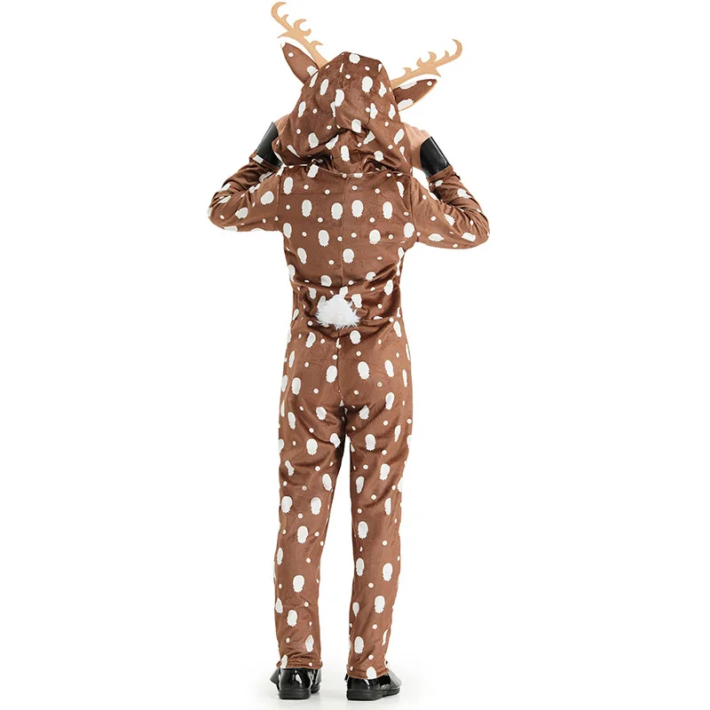 Reindeer Costume Women Christmas Rudolph Polka Dot Animal Cosplay Fleece Romper Girls Deer Costume