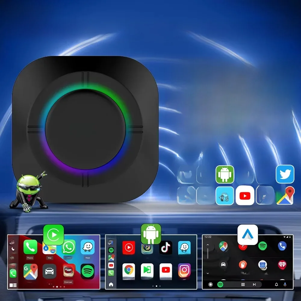 CarlinKit ltPlay-Boîtier de streaming LED AI, Android 13, 64 Go, 128 Go, Qualcomm 8 cœurs, écran partagé, système intelligent de voiture, lecture vidéo 6