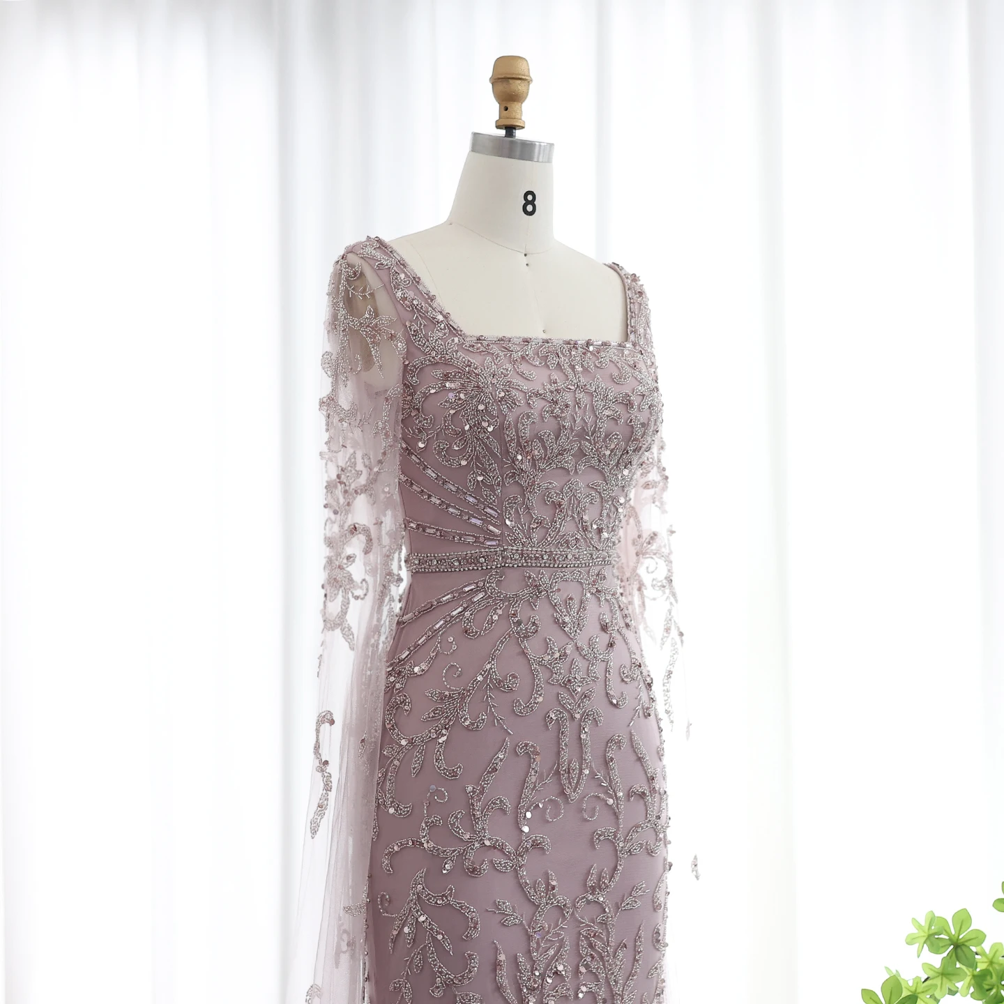 Sharon Said 2026 Luxuriöses Arabisches Türkisfarbenes Abendkleid mit Cape-Ärmeln, Quadratischem Ausschnitt, Arabian Nights Ballkleid SS469 Maßanfertigung – Detail 18