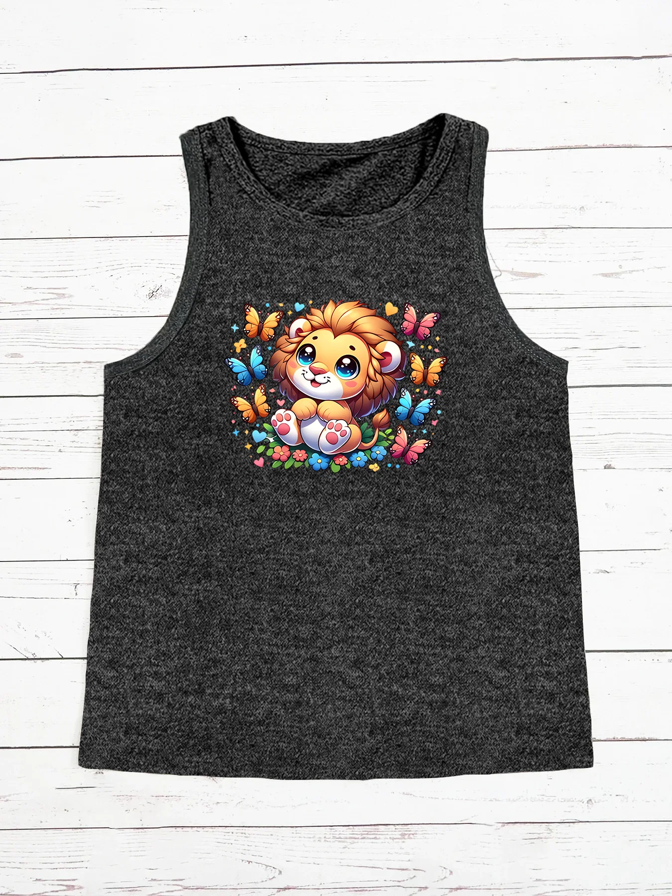 Cute Little Lion Animal Lion Print Fashion Funny Sports Women's Tank Top Loose O Neck Sleeveless Casual Tank