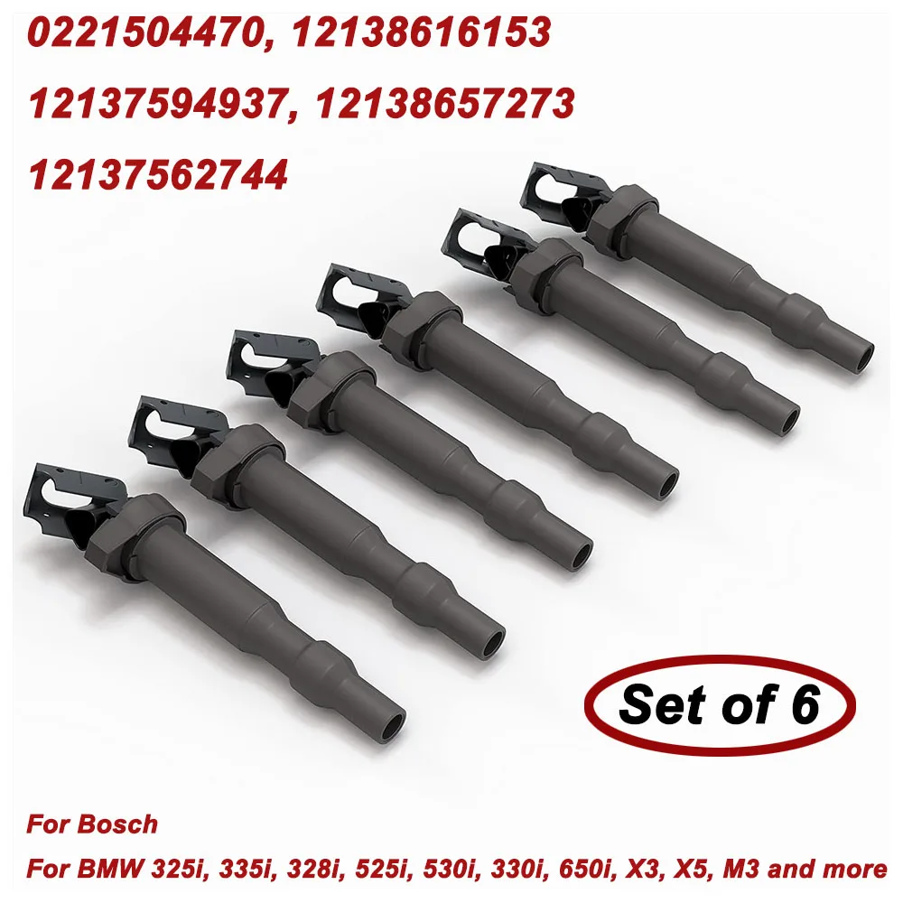 New 6pcs Ignition Coils 0221504470 For Bosch BMW 325i 335i 328i 525i 530i 330i 650i X3 X5 M3 12138616153 12137594937 12138657273