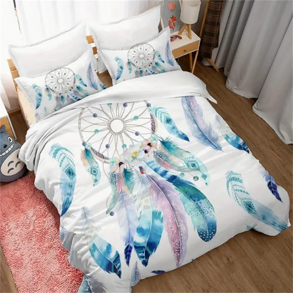 

Twin Size 2-Piece Dream Catcher Comforter Set - Vibrant Watercolor Bohemian Flower Print, Soft Feather Pattern, Hypoallergenic