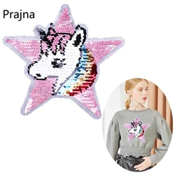 Prajna Unicorn Stickers Patches Reversible Change Color Sequins Patches For Clothing Cartoon Decoration Colorful Applique Jacket