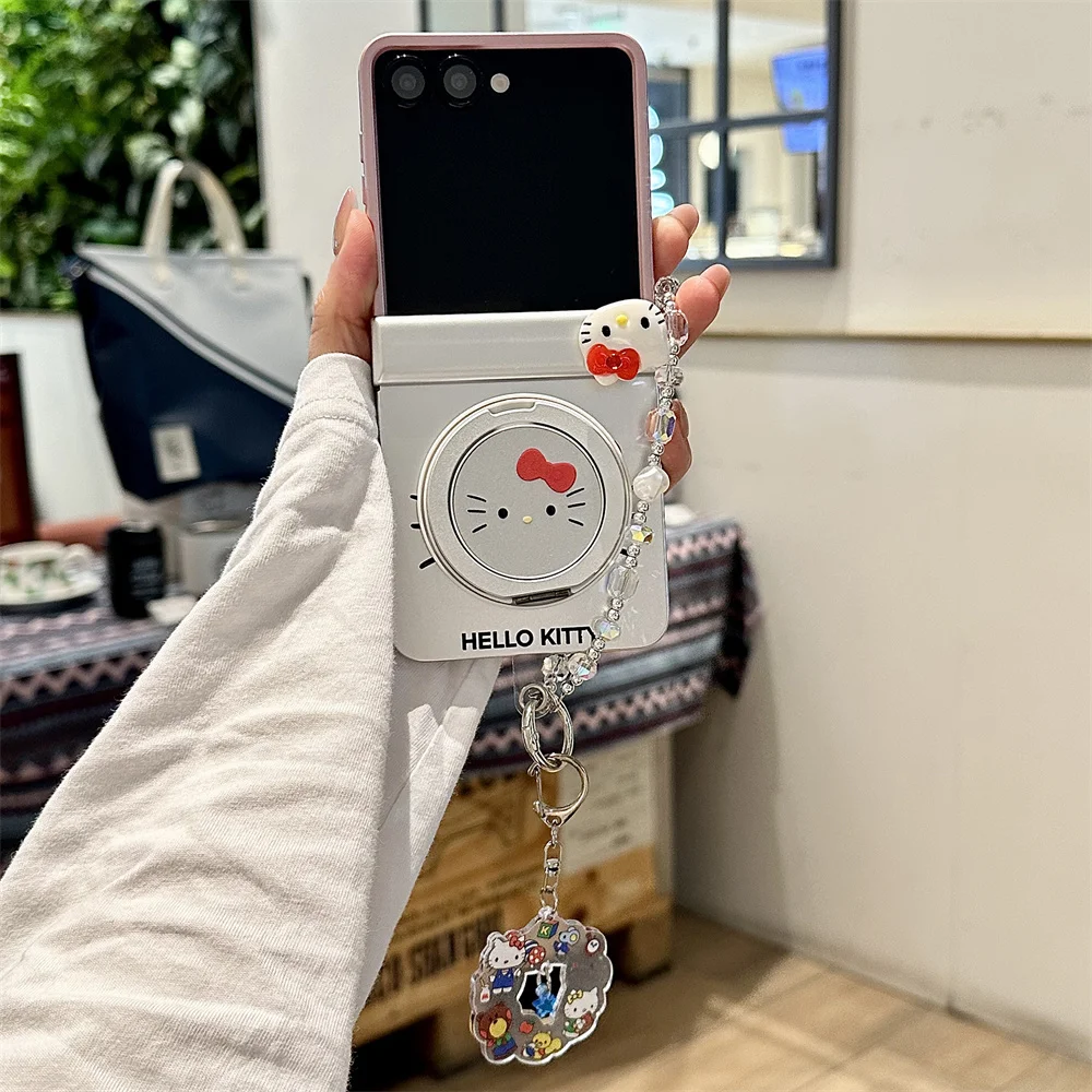 

INS Fashion Cartoon HelloKitty Phone Case for Samsung Galaxy Z Flip6 7FE Flip5 4 3 Flip7 Cover With Magsafe Rotate Stand Cases