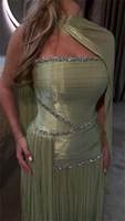 Mila Customized Sage Green A-Line Shawl Strapless Prom Dress Crystal Pleated Formal Evening Floor-Length Vestidos De Fiesta 2