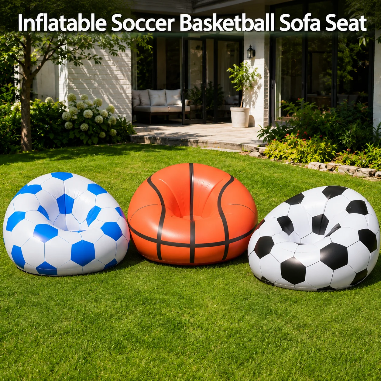 Inflatable Soccer Basketball Sofa Chair, Portable Sports Ball Lounge Seat for Indoor Outdoor Home Patio Camping Relaxing