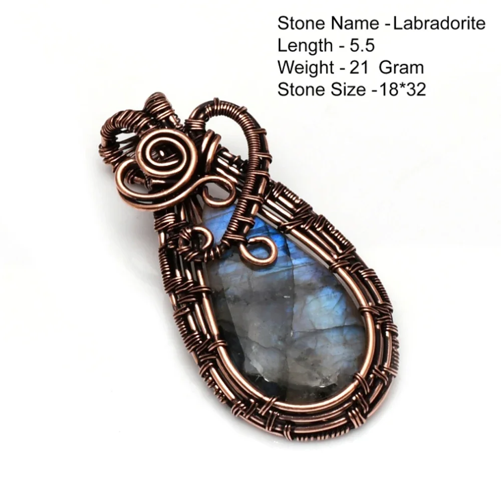 Copper Wire Wrap Pendant Genuine Labradorite Turquoise Agate Pyrite Cheroite Rose Quartz Jasper