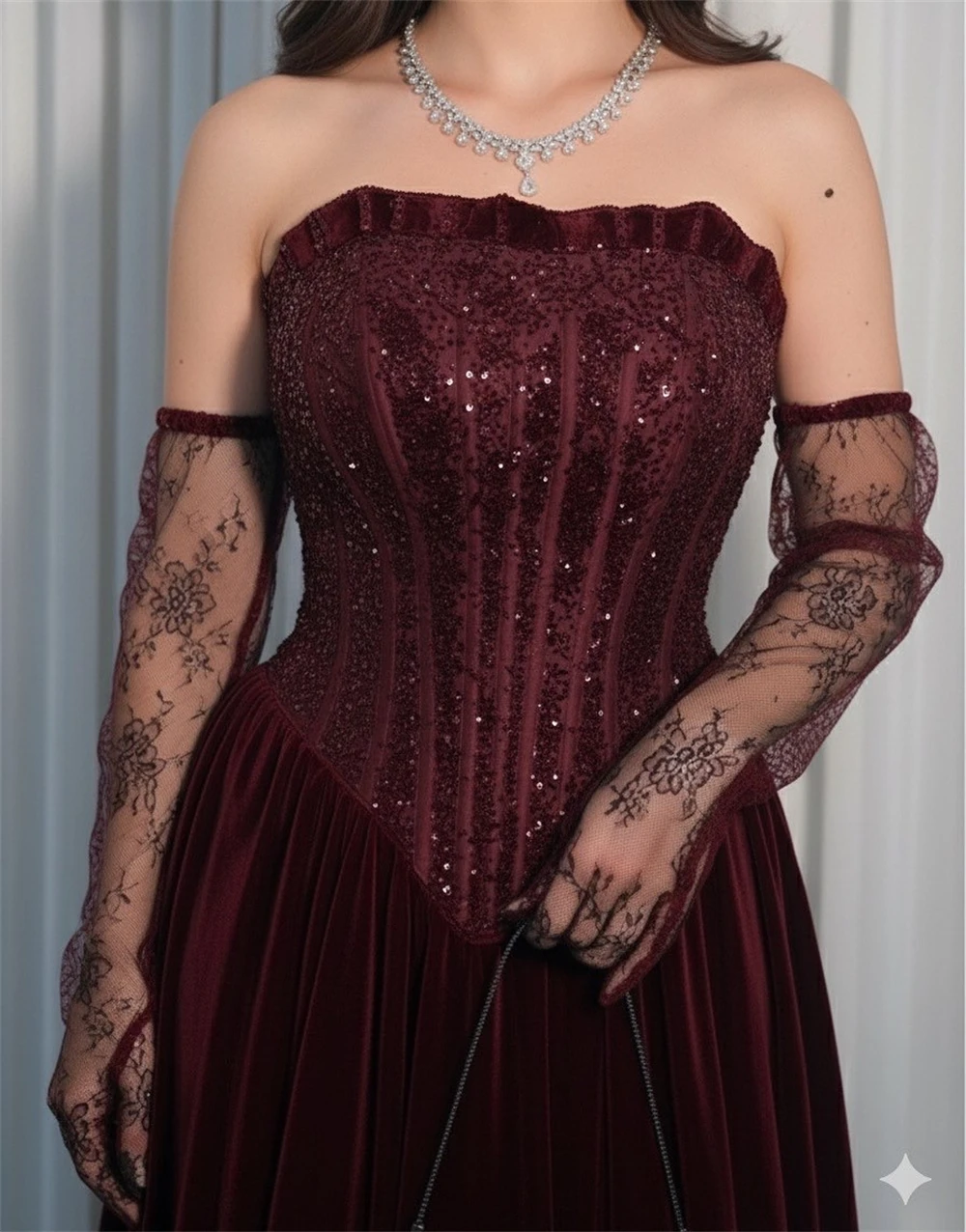 Sansa op maat gemaakte glanzende pailletten A-lijn strapless met handschoenen galajurk mouwloos vestidos de noche vloerlengte formele avond