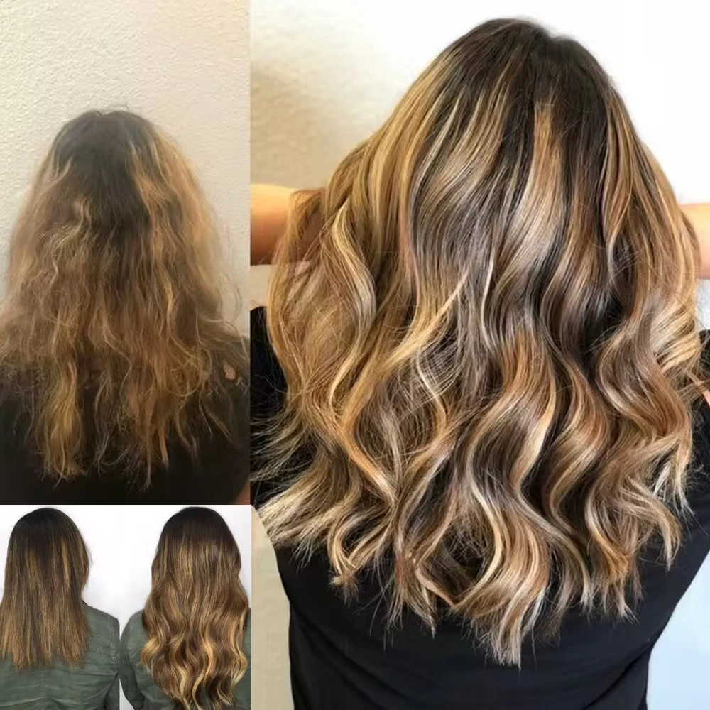 وصلات شعر بشري برازيلي بمشبك للنساء ، رأس متموج ، موجة جسم Balayage ، بني إلى أشقر ، 7 إلى 10 قطع ، P4 27