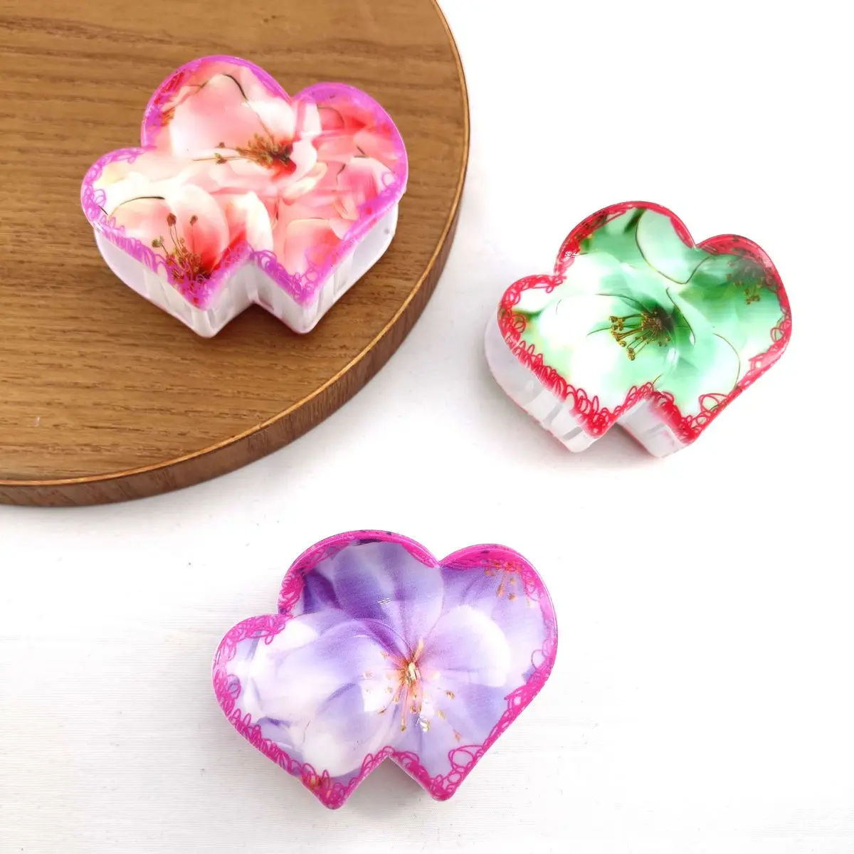 1pc Heart Flower Print Plastic Hair Clip for Women, Fashionable and Versatile, Suitable for Daily Commuting