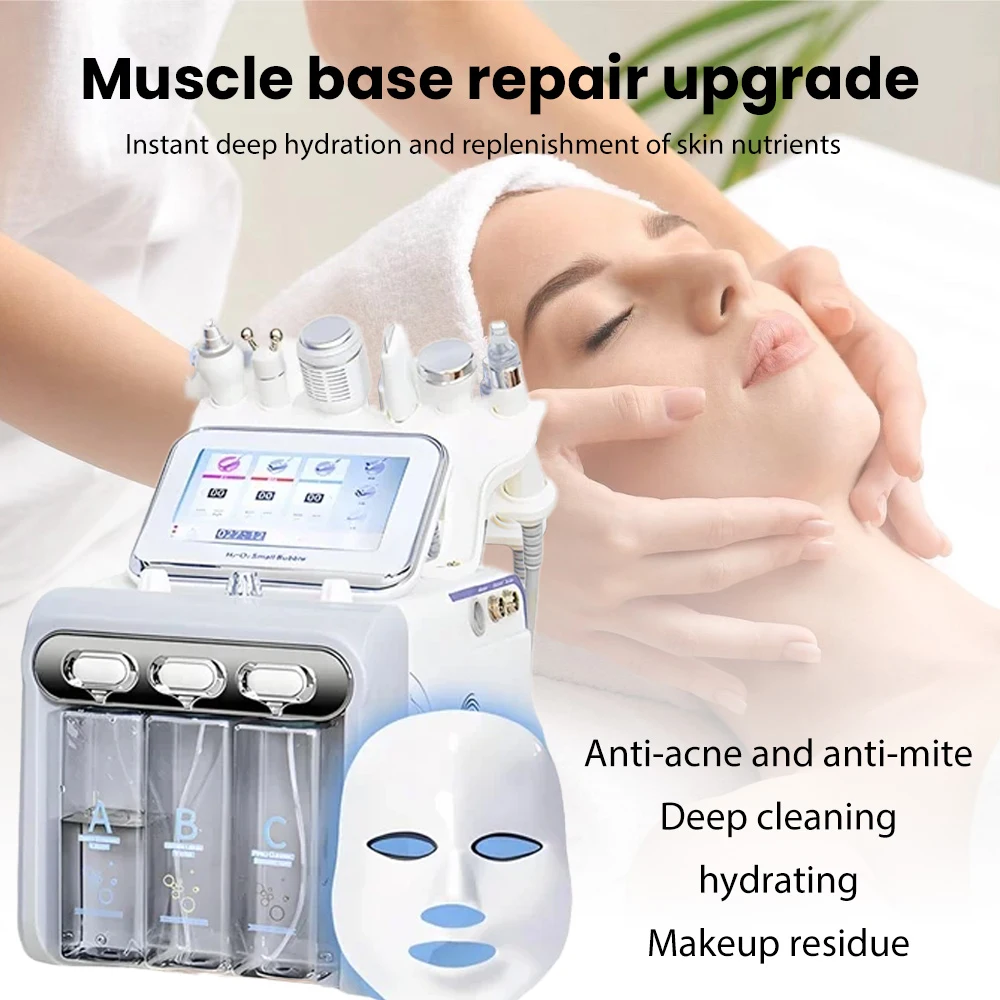 Appareil facial Hydra 7 en 1, appareil facial à l'hydrogène et à l'oxygène, éliminateur de points noirs, nettoyeur de pores en profondeur, hydratation de la peau, machine de beauté à l'eau et à l'oxygène pour salon et usage domestique