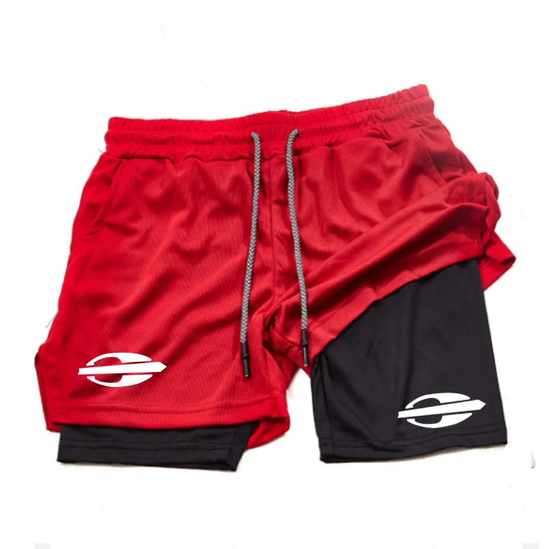 Mormaii correndo impresso masculino fitness ginásio treinamento 2-em-1 shorts esportivos de secagem rápida esportes lento correndo shorts de camada dupla