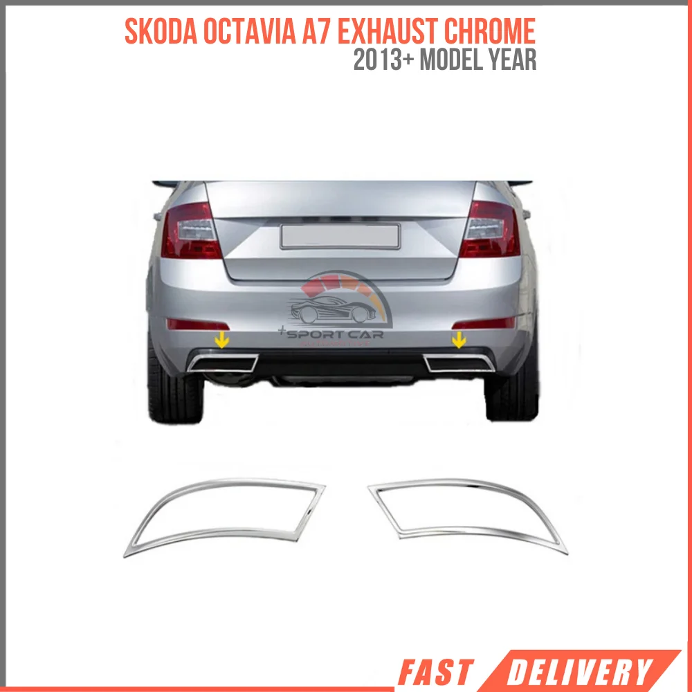 For Skoda Octavia A7 chrome exhaust tip rear diffuser 2 pcs. 2013 and Up. Stainless steel. A + quality accessory