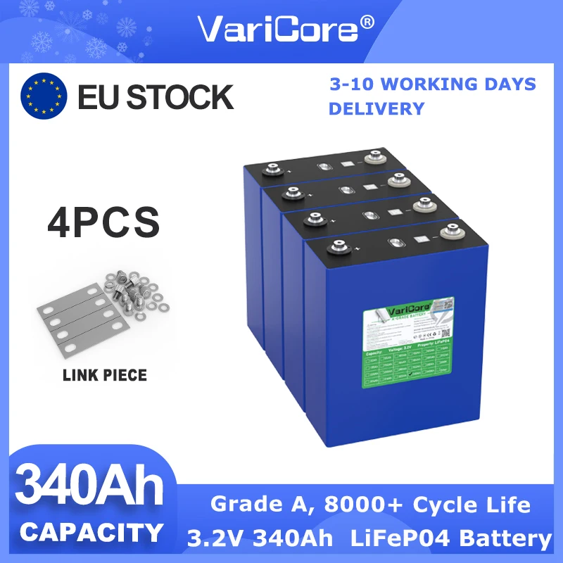 VariCore 3,2V 340Ah LiFePO4-Batterie, 8000+ Zyklen Deep-Cycle-Zelle für Wohnmobile, Solaranlagen, Golfcarts, Netzunabhängige Heimenergiespeicher