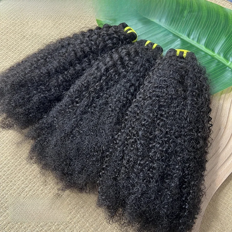4C Afro perwersyjne kręcone pasma ludzkich włosów kręcone naturalny czarny kolor nieprzetworzone dziewiczy splot podwójny wątek 100% doczepy z ludzkich włosów — 2