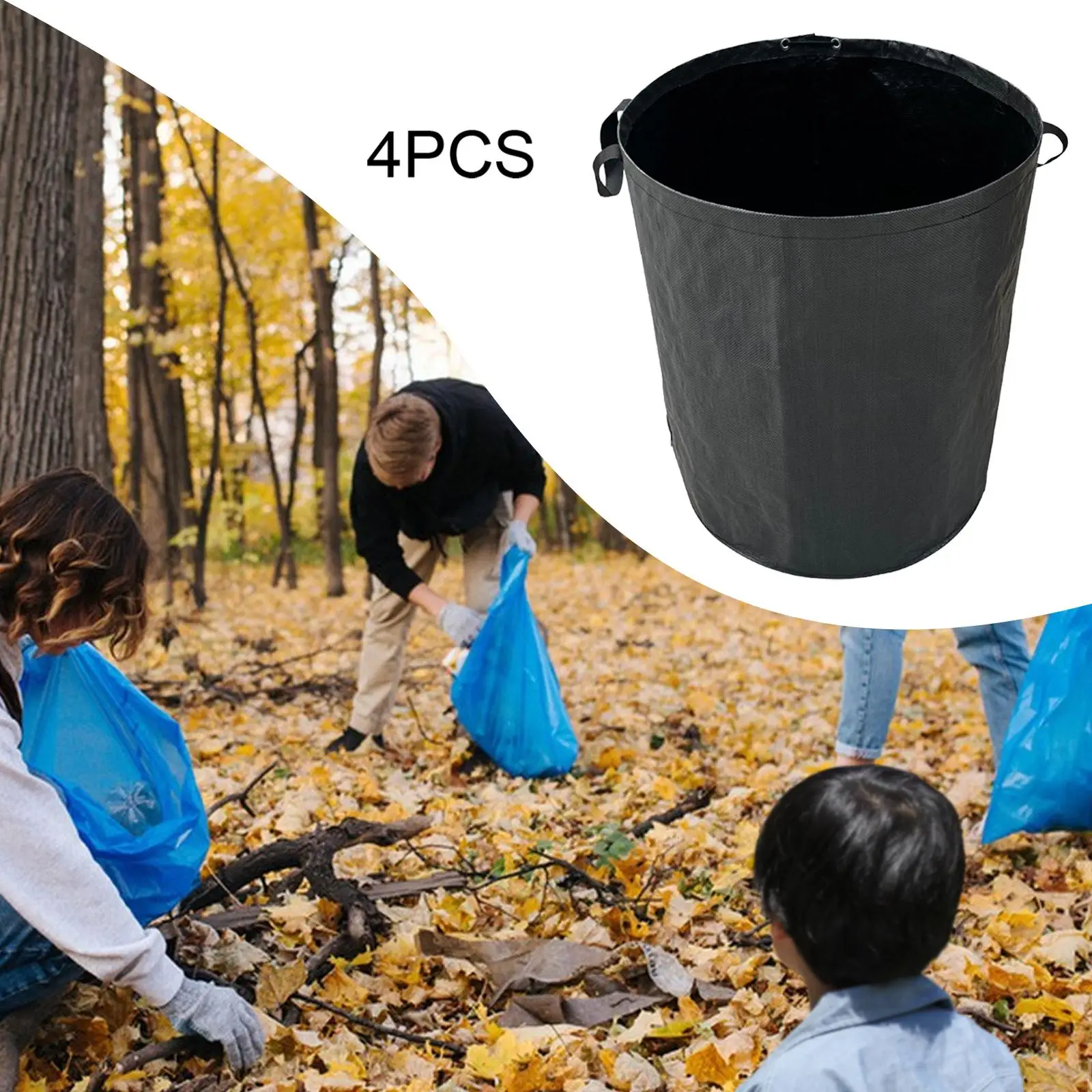 4 قطعة 300L أكياس أوراق الحديقة القابلة لإعادة الاستخدام لحمام السباحة ساحة النفايات القمامة جمع أداة مساعدة دائمة مع مقابض #4