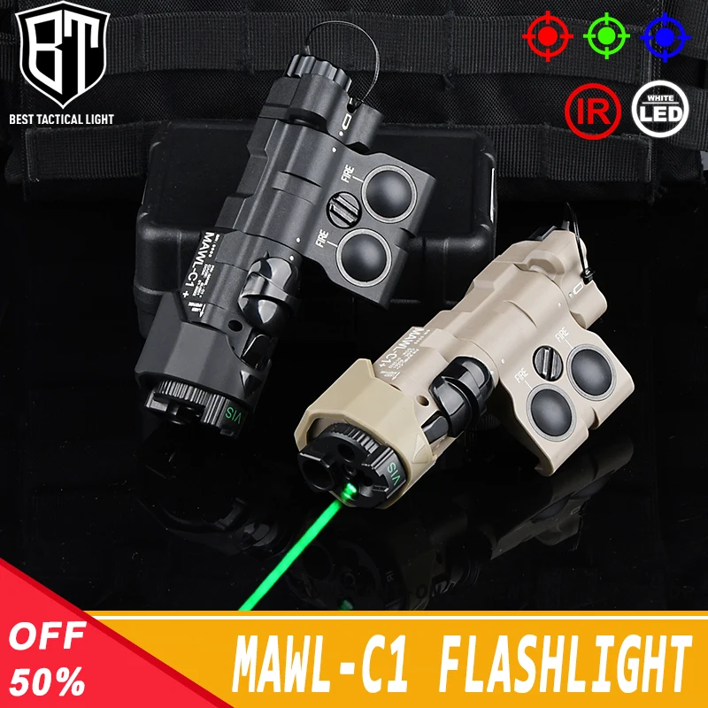 MAWL-C1 Military Tactical Flashlight Nylon Plastic Red Dot Green Blue IR Laser Aiming Hunting Weapon Scout Lights Fit 20 MM Rail